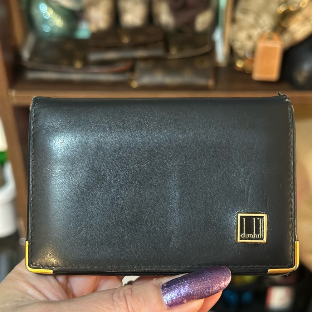 Dunhill vintage Dark Leather Card Holder with Gold Details